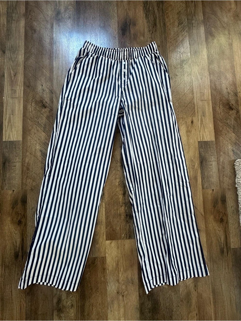 100% Cotton better / together Striped Wide-Leg Pants — Navy & White
